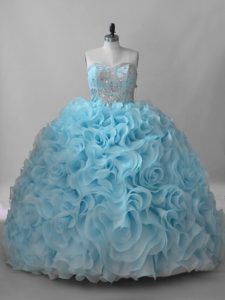 Lace Up Quinceanera Dresses Baby Blue for Sweet 16 and Quinceanera with Beading Brush Train