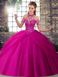 Sleeveless Brush Train Beading and Pick Ups Lace Up Quinceanera Gown