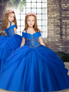 Royal Blue Pageant Gowns For Girls Party and Wedding Party with Beading Straps Sleeveless Lace Up