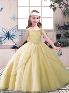 Sleeveless Lace Up Floor Length Beading Little Girls Pageant Gowns