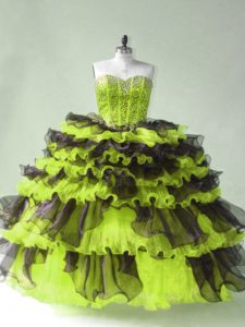 Elegant Sleeveless Beading Lace Up Ball Gown Prom Dress with Yellow Green