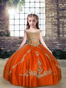 Wonderful Orange Red Little Girl Pageant Gowns Party and Wedding Party with Beading Off The Shoulder Sleeveless Lace Up