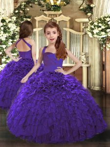 Floor Length Purple Child Pageant Dress Organza Sleeveless Ruffles