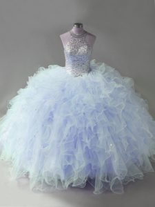 Custom Fit Floor Length Ball Gowns Sleeveless Lavender Sweet 16 Dresses Lace Up