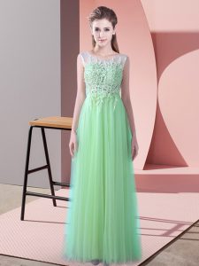 Sleeveless Beading and Lace Zipper Dama Dress for Quinceanera with Apple Green Brush Train