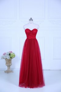 Designer Empire Quinceanera Court Dresses Wine Red Sweetheart Tulle Sleeveless Floor Length Zipper