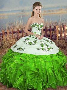 Delicate Ball Gowns Quinceanera Gown Green Sweetheart Organza Sleeveless Floor Length Lace Up