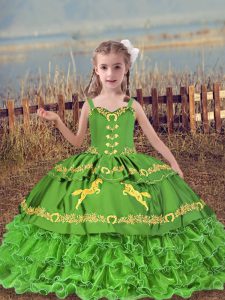 Floor Length Kids Pageant Dress Organza Sleeveless Beading and Embroidery and Ruffled Layers