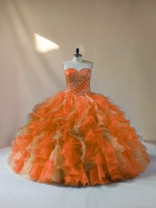 Traditional Multi-color Organza Lace Up Sweetheart Sleeveless Floor Length Sweet 16 Dresses Beading and Ruffles