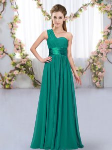 Sleeveless Floor Length Belt Lace Up Damas Dress with Peacock Green