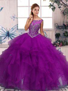 Scoop Sleeveless Zipper Vestidos de Quinceanera Purple Organza