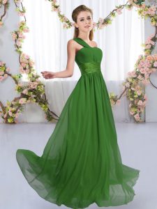 Spectacular Green One Shoulder Neckline Ruching Quinceanera Court of Honor Dress Sleeveless Lace Up