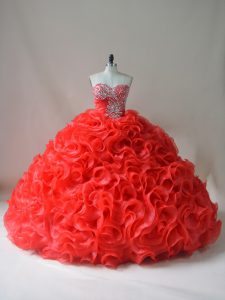 Perfect Red Sleeveless Beading and Ruffles Lace Up Quinceanera Gown