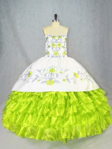 Decent Sleeveless Organza Floor Length Lace Up Sweet 16 Quinceanera Dress in with Embroidery and Ruffled Layers