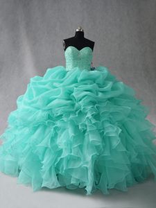 Charming Aqua Blue Sweetheart Lace Up Beading and Ruffles and Pick Ups Quinceanera Dress Sleeveless