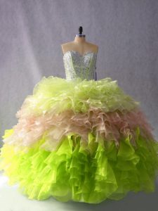 Multi-color Sleeveless Beading and Ruffles Floor Length Quinceanera Dresses