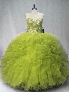 Beautiful Sleeveless Beading and Ruffles Lace Up Quinceanera Dresses