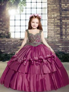 Sleeveless Lace Up Floor Length Beading Pageant Gowns For Girls