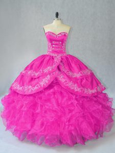 Floor Length Fuchsia 15th Birthday Dress Sweetheart Sleeveless Lace Up