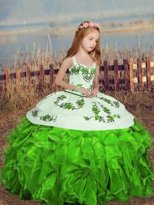 Straps Sleeveless Little Girl Pageant Dress Floor Length Embroidery and Ruffles Organza