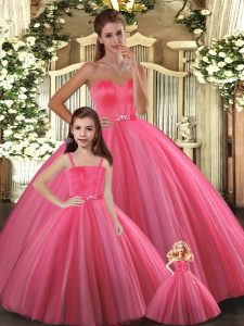 Coral Red Sweetheart Neckline Beading Vestidos de Quinceanera Sleeveless Lace Up