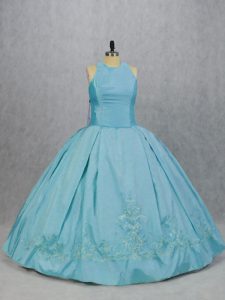 Delicate Sleeveless Floor Length Embroidery Sweet 16 Quinceanera Dress with Blue