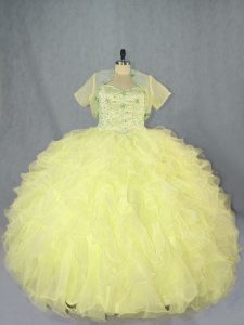 Romantic Ball Gowns Ball Gown Prom Dress Yellow Sweetheart Organza Sleeveless Floor Length Lace Up