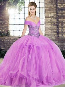 Lilac Sleeveless Beading and Ruffles Floor Length 15th Birthday Dress