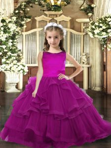 Adorable Scoop Sleeveless Lace Up Pageant Dress for Teens Purple Tulle