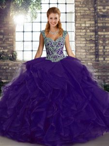 Dynamic Sleeveless Lace Up Floor Length Beading and Ruffles Quinceanera Gowns