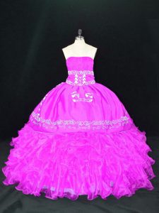 Fuchsia Sleeveless Embroidery and Ruffles Floor Length 15 Quinceanera Dress