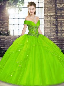 Tulle Off The Shoulder Sleeveless Lace Up Beading and Ruffles 15 Quinceanera Dress in