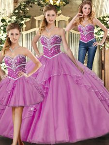 Amazing Lilac Lace Up Quinceanera Dress Beading Sleeveless Floor Length