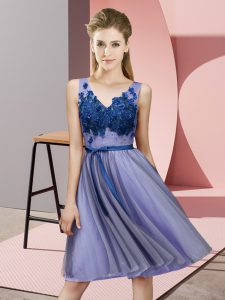 Beautiful Lavender V-neck Neckline Appliques Vestidos de Damas Sleeveless Lace Up