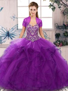 Shining Purple Lace Up Sweet 16 Dresses Beading and Ruffles Sleeveless Floor Length