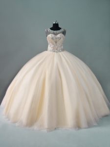 Champagne Sweet 16 Quinceanera Dress Sweet 16 and Quinceanera with Beading Scoop Sleeveless Zipper