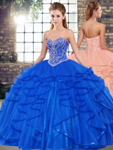 Ball Gowns 15 Quinceanera Dress Royal Blue Sweetheart Tulle Sleeveless Floor Length Lace Up