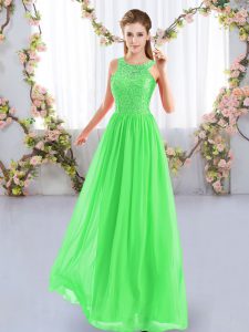 Pretty Empire Scoop Sleeveless Chiffon Floor Length Zipper Lace Quinceanera Court Dresses