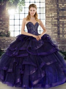 Sleeveless Lace Up Floor Length Beading and Ruffles Quinceanera Gown