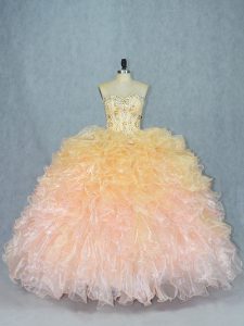 Fabulous Sweetheart Sleeveless Organza 15th Birthday Dress Beading and Ruffles Lace Up