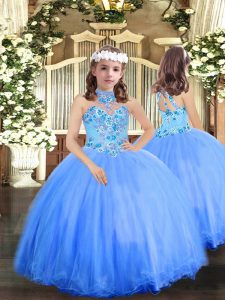 Blue Sleeveless Floor Length Appliques Lace Up Pageant Dress Womens