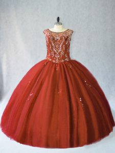 Noble Rust Red 15 Quinceanera Dress Sweet 16 and Quinceanera with Beading Scoop Sleeveless Lace Up