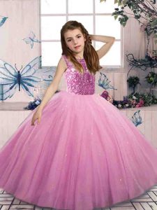 Sleeveless Lace Up Floor Length Beading Pageant Dress
