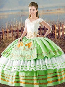 Quinceanera Gowns Sweet 16 and Quinceanera with Embroidery and Ruffled Layers V-neck Sleeveless Lace Up