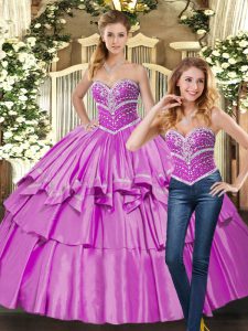 Lilac Sleeveless Beading Floor Length Ball Gown Prom Dress