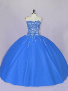 Custom Design Tulle Sleeveless Floor Length Vestidos de Quinceanera and Beading