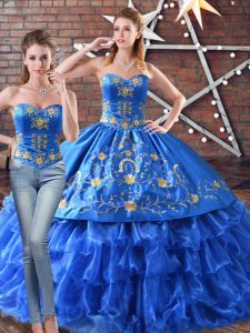 Colorful Blue Sleeveless Organza Lace Up Quinceanera Gowns for Sweet 16 and Quinceanera