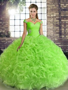 Colorful Sleeveless Fabric With Rolling Flowers Lace Up Quinceanera Dress for Military Ball and Sweet 16 and Quinceanera