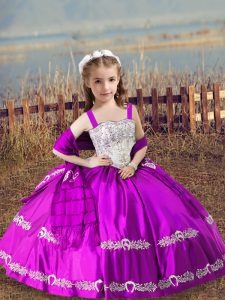 Fuchsia Sleeveless Beading and Embroidery Floor Length Pageant Dress for Teens