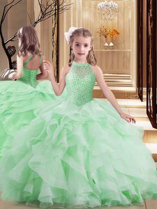 Fancy Tulle Sleeveless Floor Length Pageant Dress and Beading and Ruffles